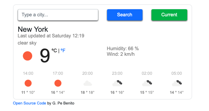 image of weather application coded in vanilla javascript by G. Pe Benito