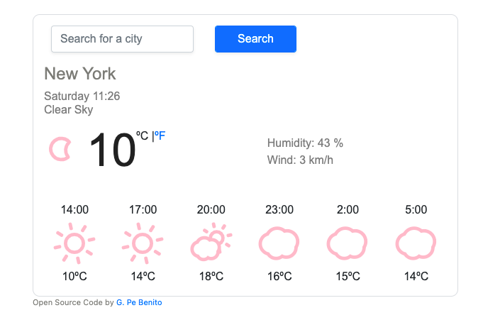 image of weather application coded in React JS by G. Pe Benito